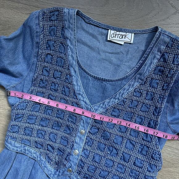 Vintage d. Frank Dress Women 10 Denim Blue Western Prairie Cottage Boho 90s - Picture 3 of 13